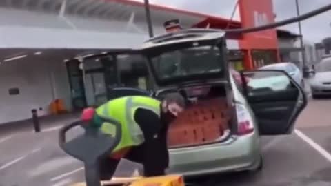 Funny people, heavy duty version of the Prius as guy loads it with bricks