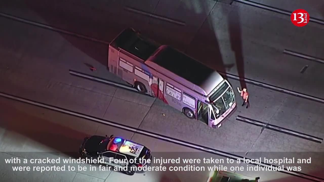 Bus crashes into plane at LA airport, five people injured