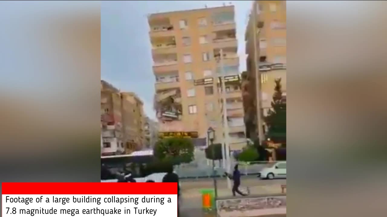 Actual Footage of a large building collapsing during a 7.8 magnitude mega earthquake in Turkey/Syria