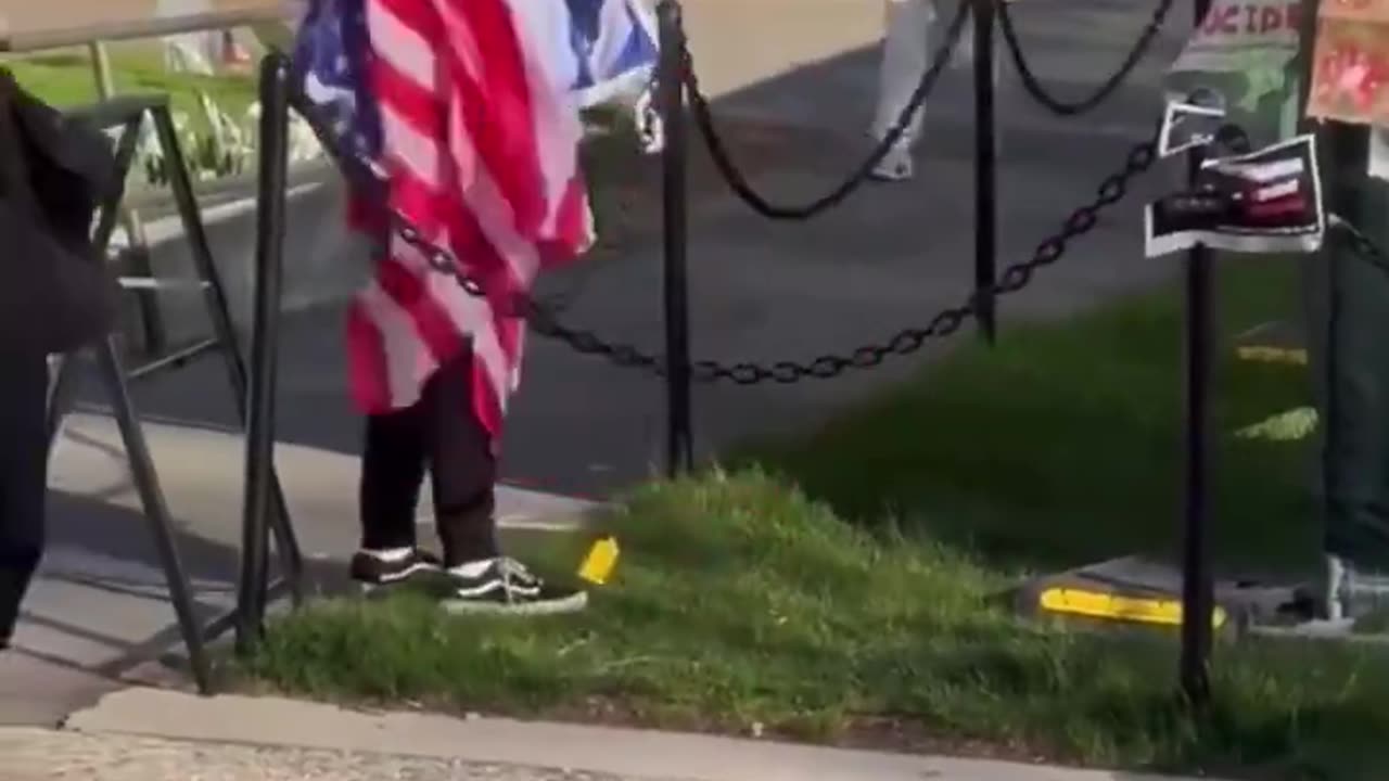 Student protester tears down an American flag at the MIT campus.It's only freedom when they agree