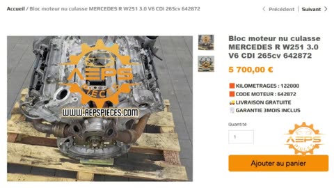 AEPSPIECES.COM - Bloc moteur nu culasse MERCEDES R W251 3.0 V6 CDI 265cv 642872