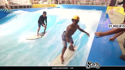 Speed said is a Pro at surfing, when he almost drowned at Surf Simulator