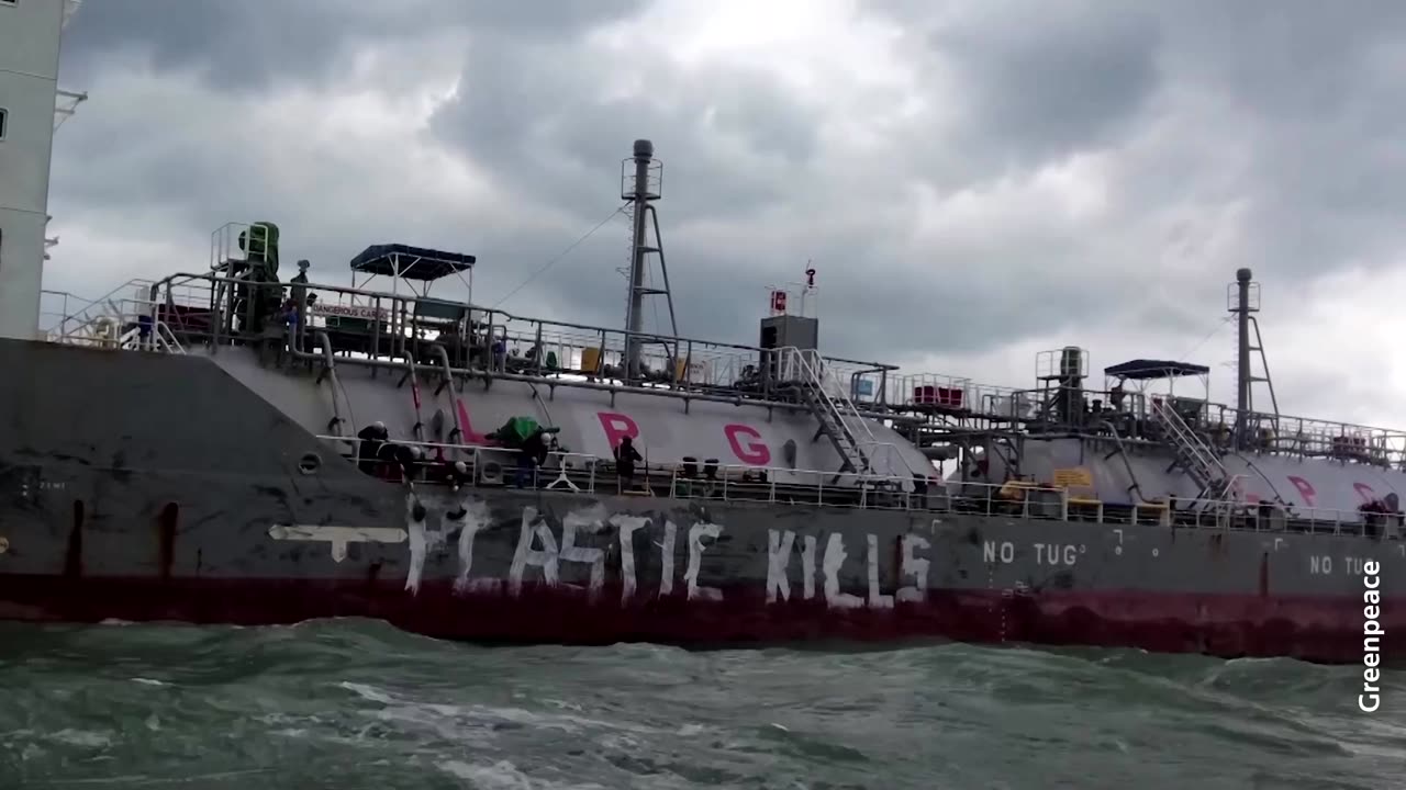 Greenpeace activists board tanker in plastic protest