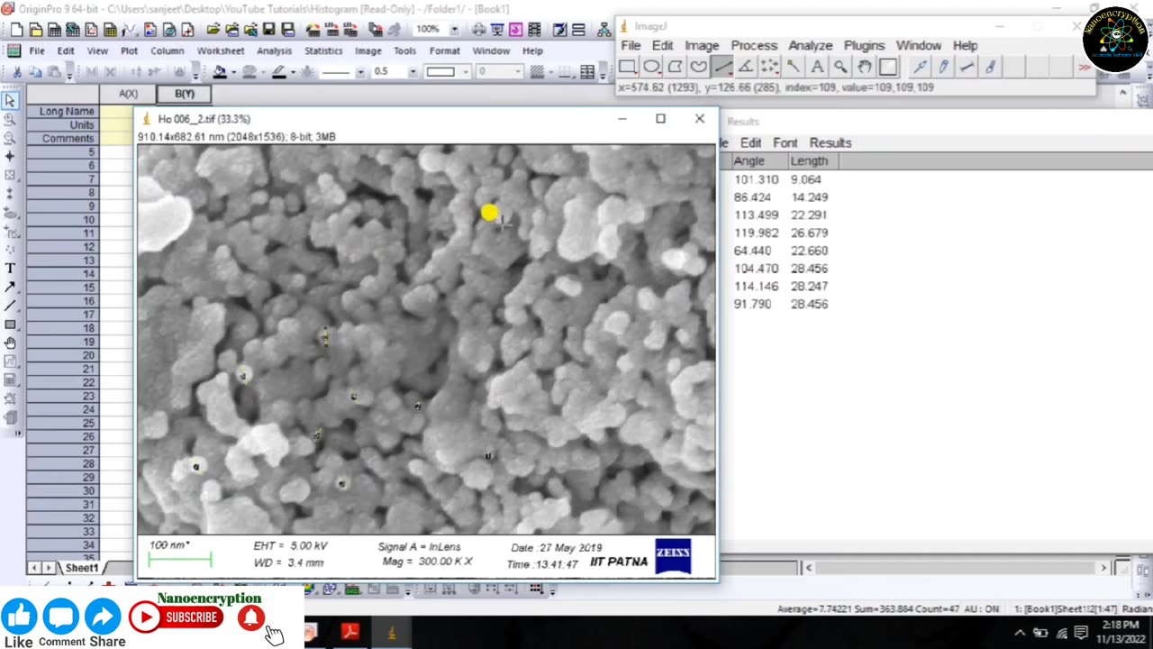 How to estimate the particle size with help of Histogram distribution Function via FESEM micrograph