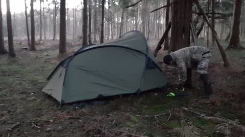 Staking out the tent. Woodland wildcamping. 18th Jan 2023