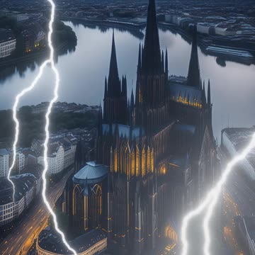 Gothic Architecture | Gothic Cathedral | Bolt of Lightning | Aerial View | AI Art #gothic #bolt