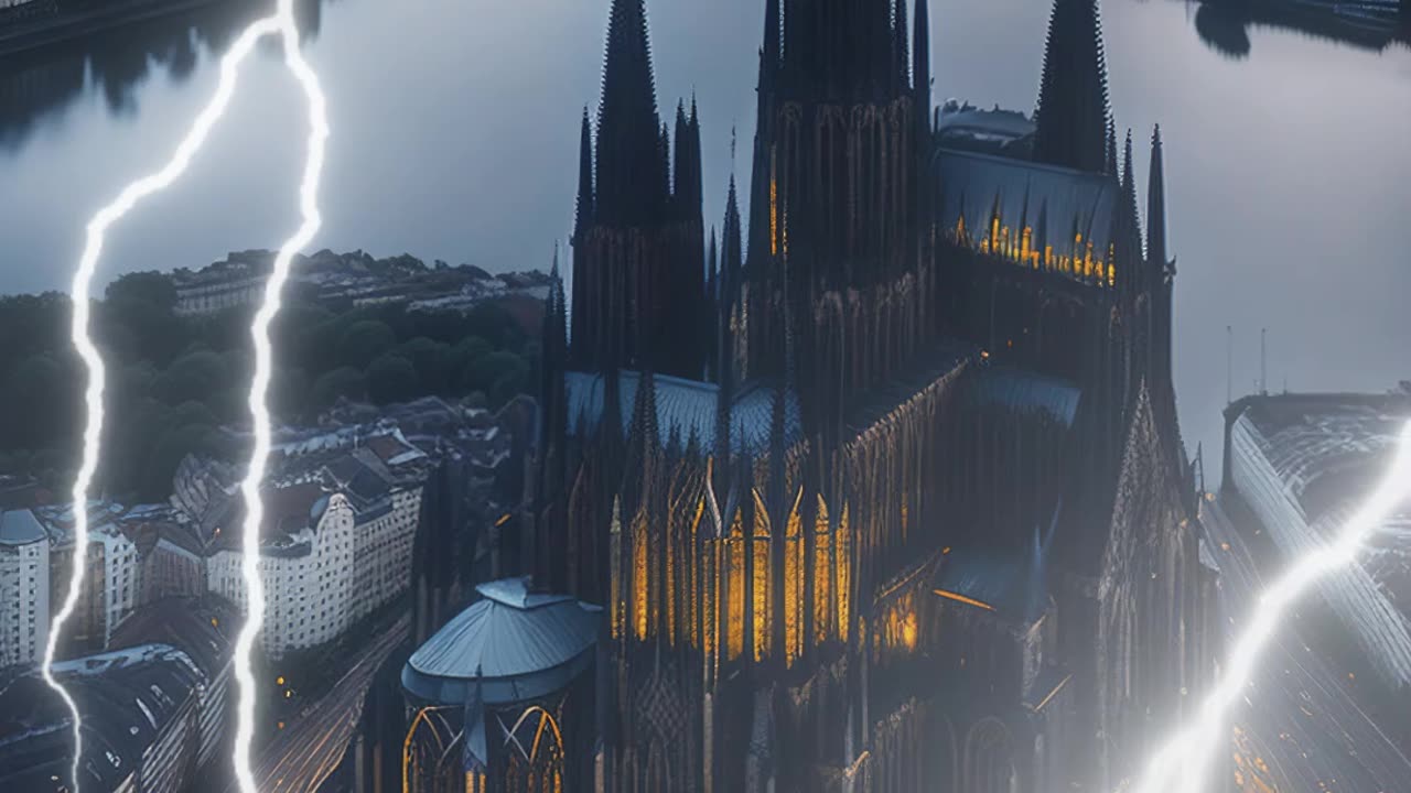 Gothic Architecture | Gothic Cathedral | Bolt of Lightning | Aerial View | AI Art #gothic #bolt