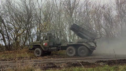 Russian Combat work of the Grad MLRS crew in the border area of ​​the Kursk region