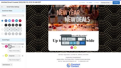 Insert social media icons in your email Constant Contact