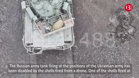 Precise shot from a drone - Bullet fell into a moving Russian tank (Video)