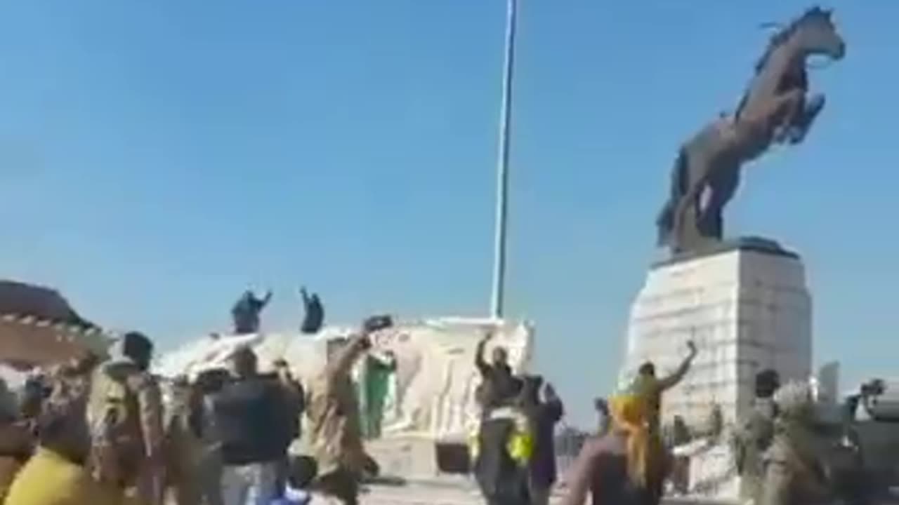 The statue of Bassel al-Assad in Aleppo Syria has been toppled.