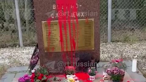 Meanwhile in Helsinki, Finland; a monument, dedicated to Soviet soldiers, vandalized