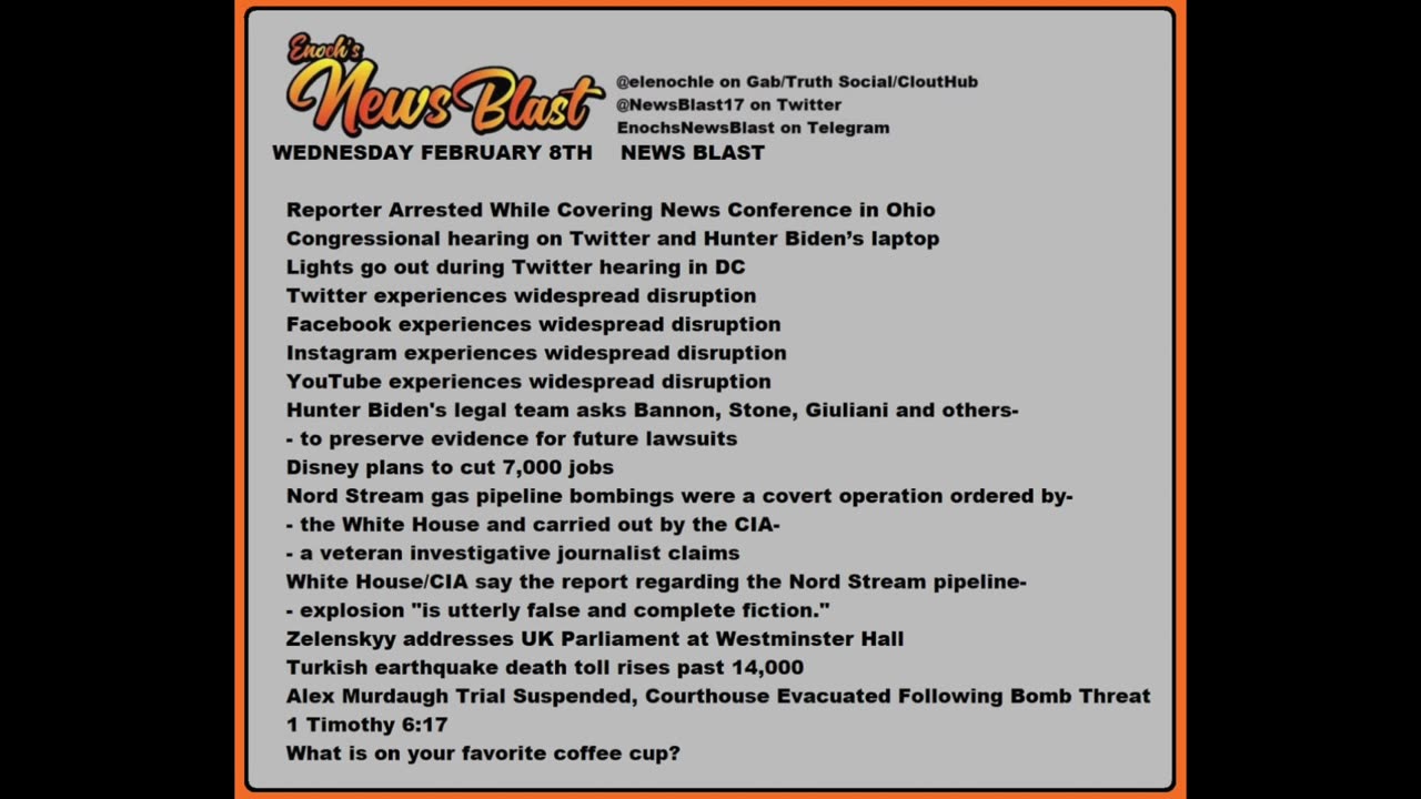 Wednesday, February 8, 2023 News Blast. #Enoch #NewsBlastReading #NBR