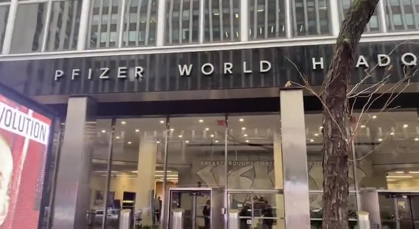 Project Veritas plays “Gain of Function” Video On Loop, Outside Pfizer HQ