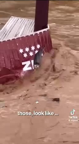 Huge structures fold and tear in half amid severe flooding from Hurricane Helene.