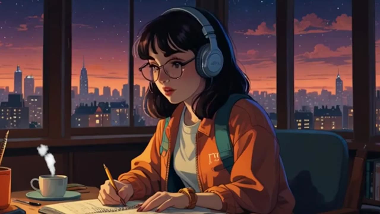 Lofi Girl Studying at night