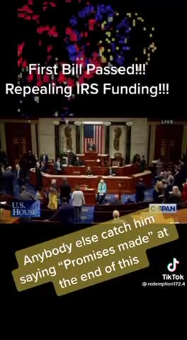 😀MCCARTHY ANNOUNCES🔈1ST BILL PASSED 🐸REPEALING IRS FUNDING