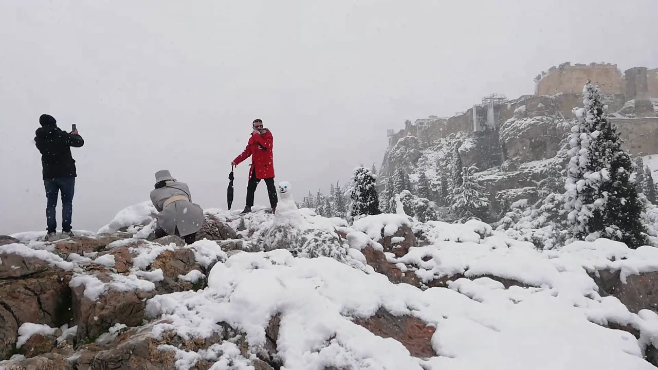 Snow Scene of the Athens Acropolis 2021