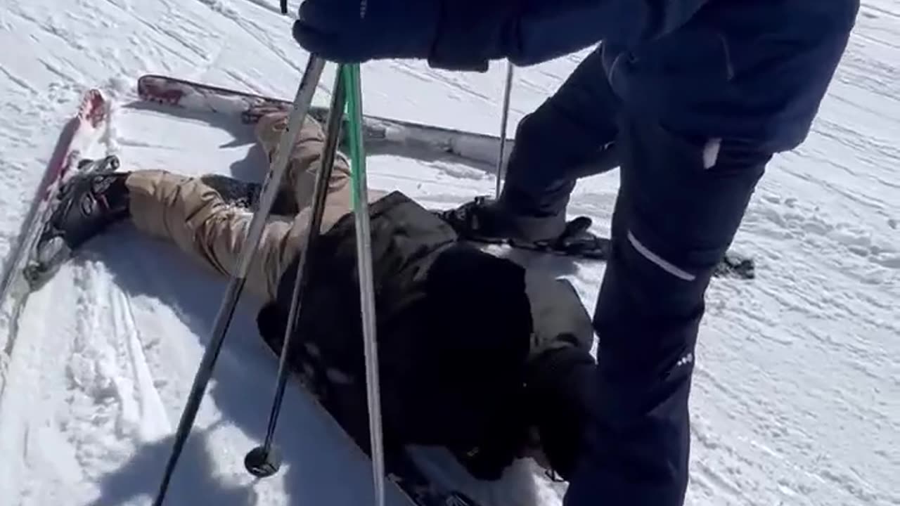 First-Time Skier Struggles