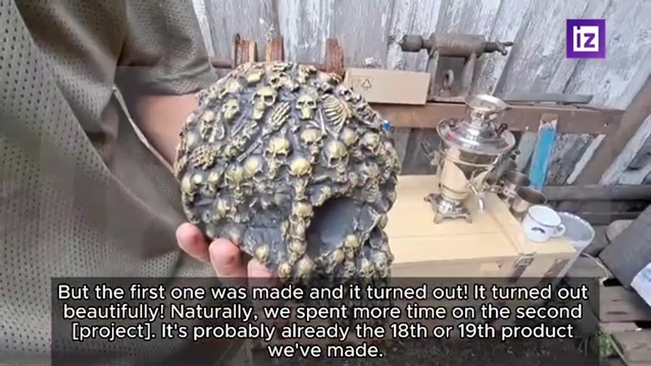 A man from Donetsk creates artworks using shell casings, helmets, and parts of various weapons