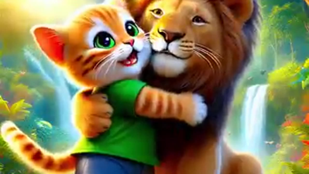 Cute Pussy and Lion Friendship.