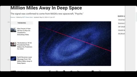 Earth receives laser message from one hundred forty million miles away in deep space