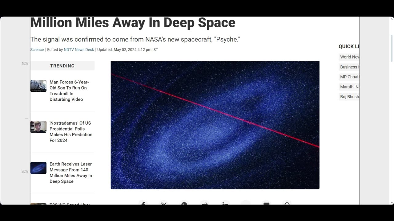 Earth receives laser message from one hundred forty million miles away in deep space