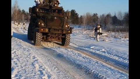 MRAP International MaxxPro in winter conditions at the front.