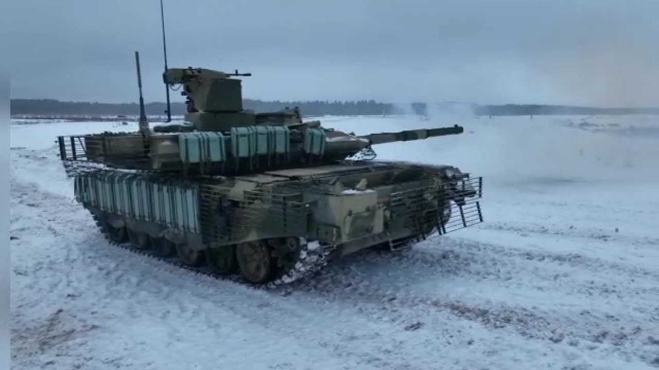 Russian tank crews practised hitting targets that simulated mock enemy's armoured vehicles