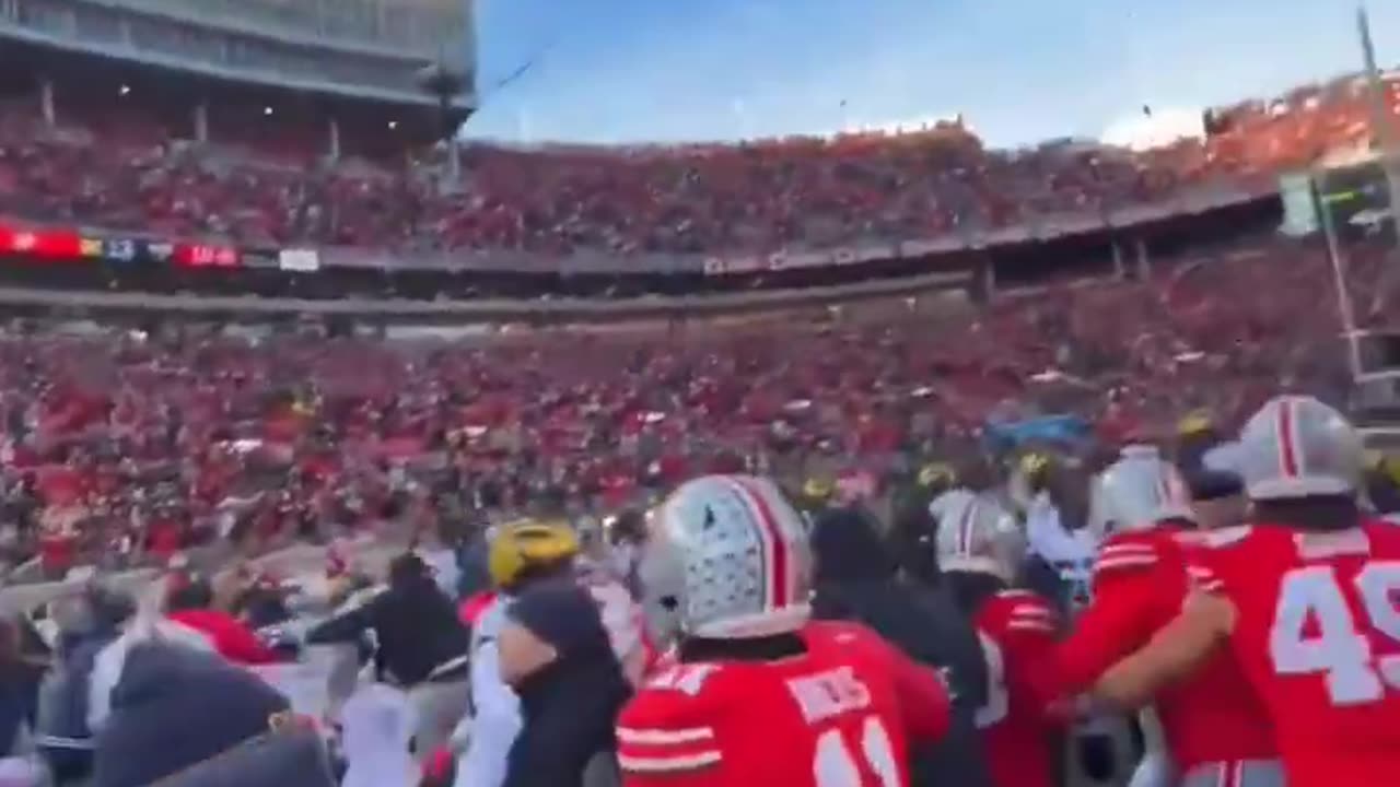 The on-field angle of the fight between Ohio State and Michigan