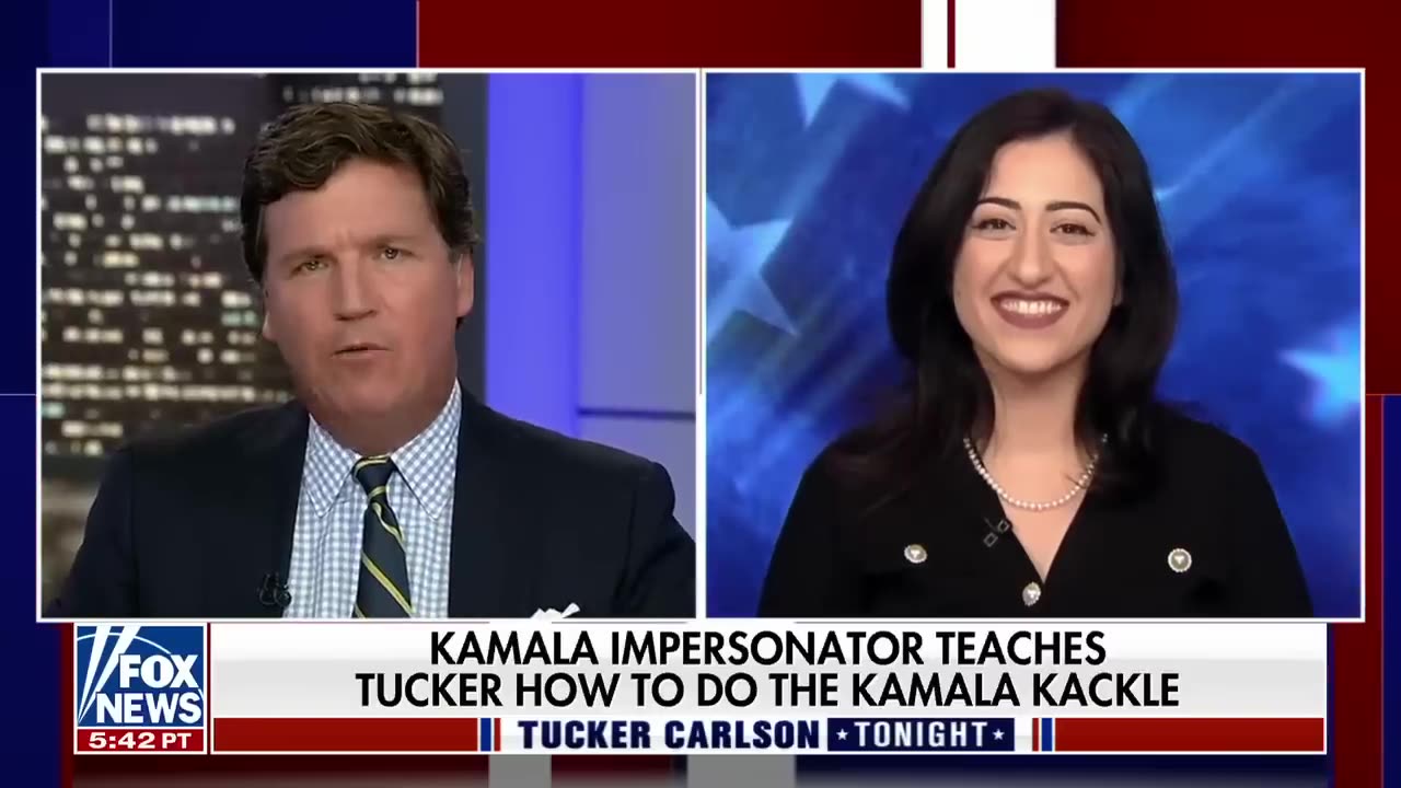 Kamala Harris impersonator teaches Tucker how to cackle