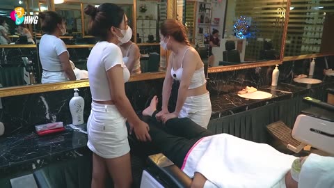 Calf massage - skillful technique are my words for these two girls