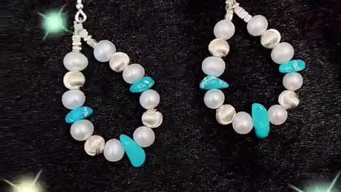 GN-20241203-03 Boutique Earrings Gift S925 Silver & Natural Pearl Turquoise Beautiful Jewelry
