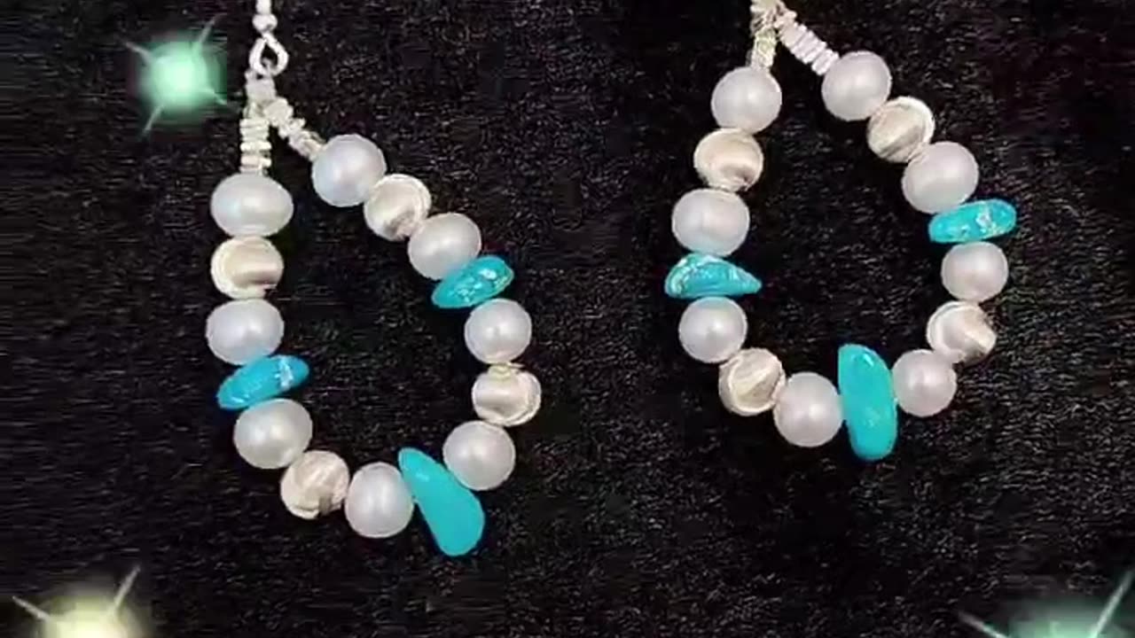 GN-20241203-03 Boutique Earrings Gift S925 Silver & Natural Pearl Turquoise Beautiful Jewelry