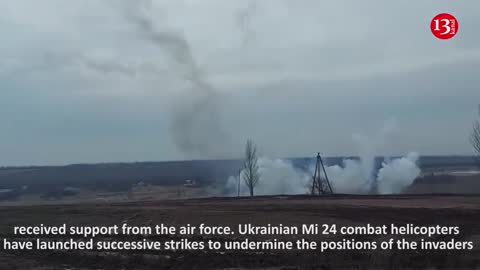 Combat helicopters provide air support to the attacking Ukrainian army