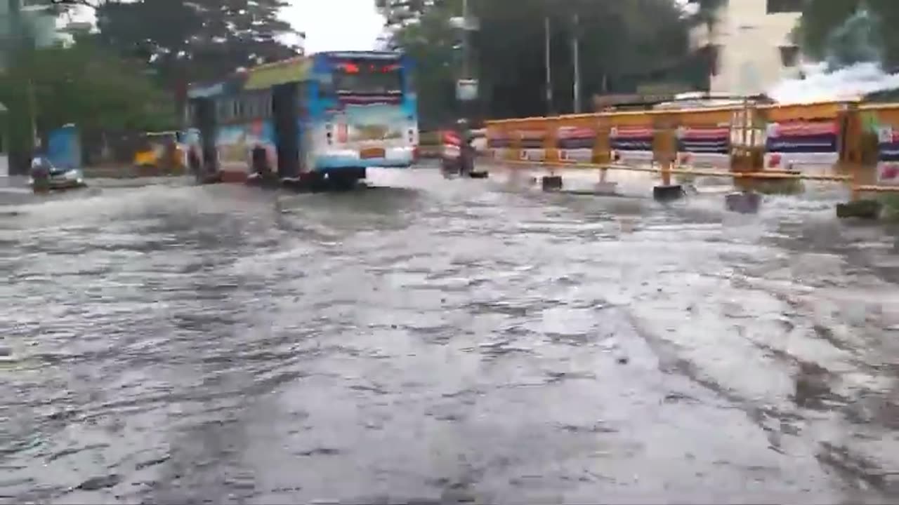 Heavy Floods On The Road Due To Storm Fengal In Chennai Of Tamil Nadu, India