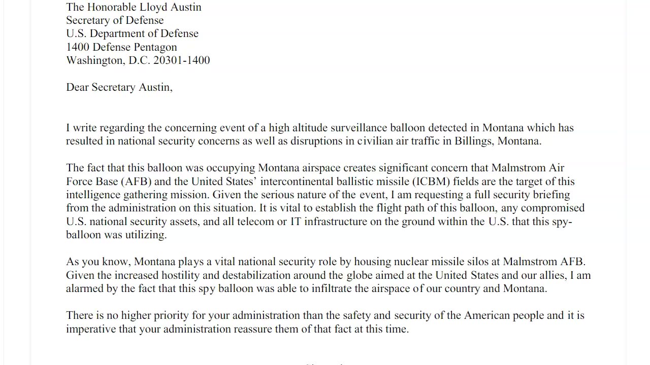 Chinese Spy Balloons and Letter From Steve Daines