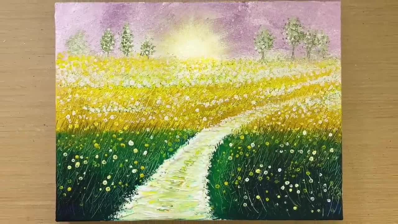 Painting a Country Road _ Acrylic Painting Technique with a Comb