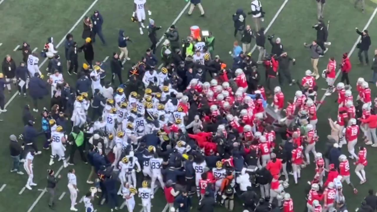 WATCH: The moment Ohio State players rush in and fight Michigan