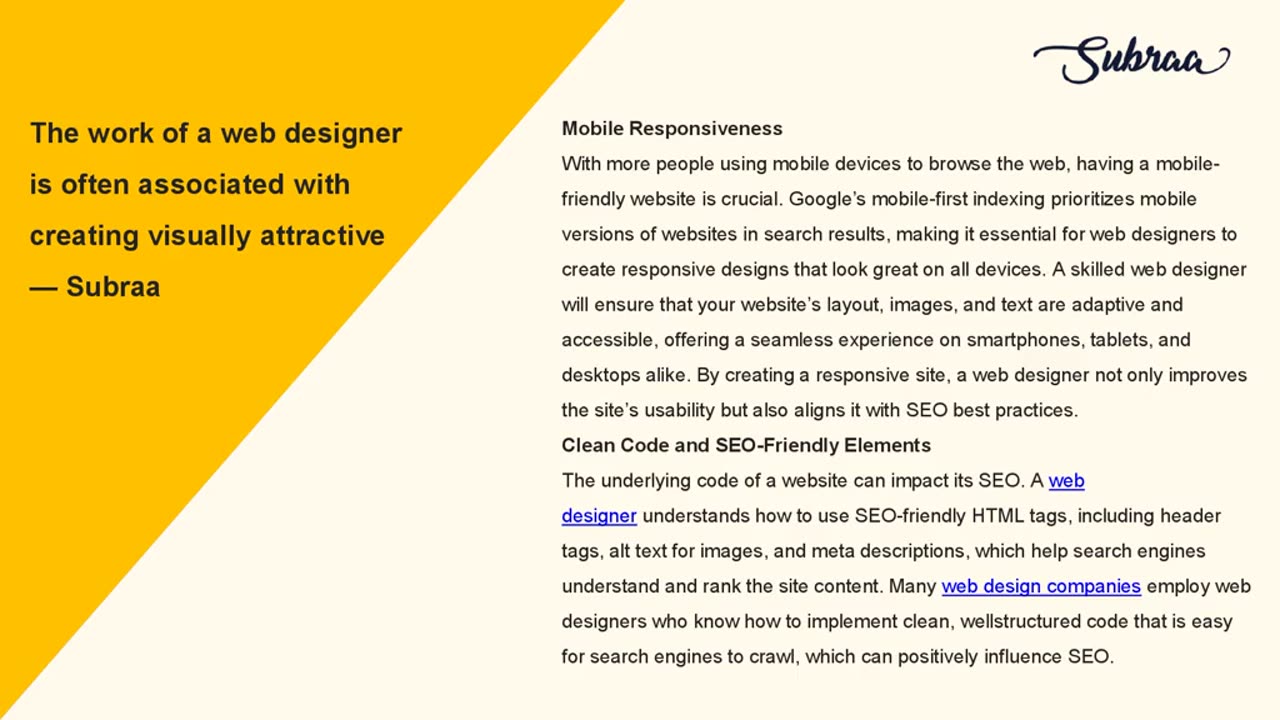 The work of a web designer is often associated with creating visually attractive — Subraa