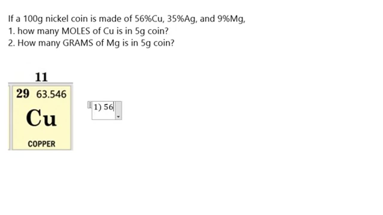 Chemistry Help: Ratio of moles and grams based on the percentage