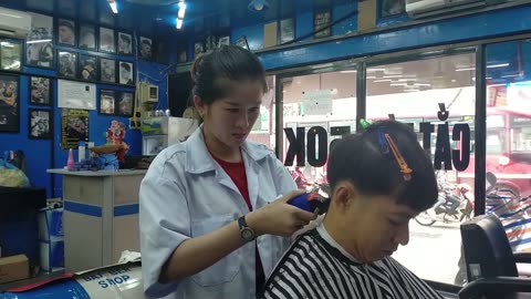Talent Girl in Vietnam Barbershop - Professional Skill Haircut and Massage