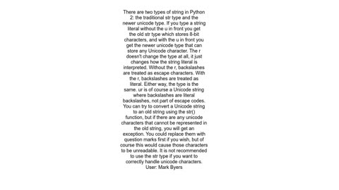 What exactly do quotuquot and quotrquot string prefixes do and what are raw string literals
