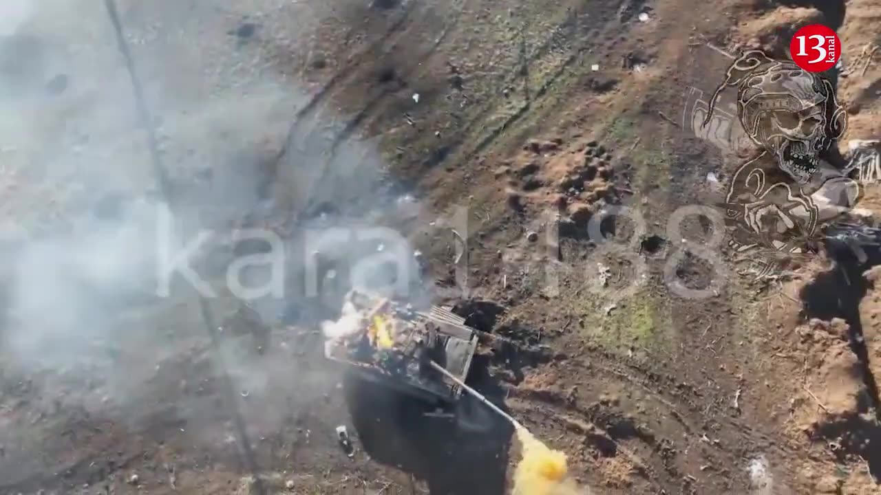 Precise shot from a drone - Bullet fell into a moving Russian tank