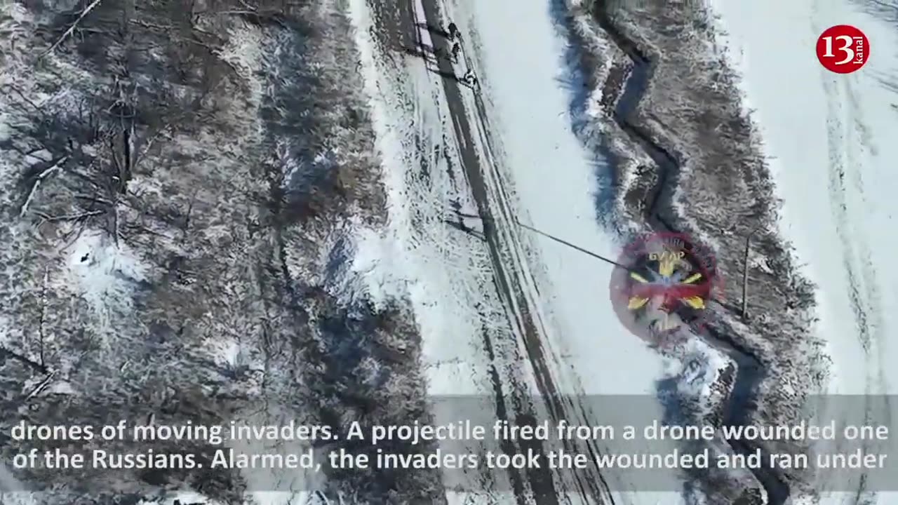 Russians advancing on snowy road encounter a drone - "They run and hide under bridge"