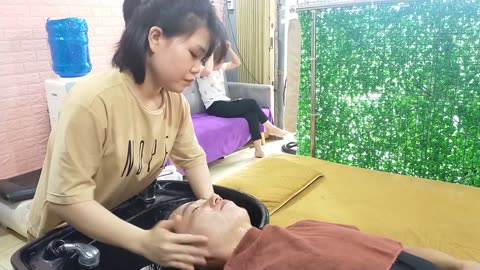ASMR Relax - Herbal Shampoo - Relax with Lovely Girl at Vietnamese Countryside Barbershop