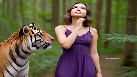 Young AI Model Lisa In Jungle With Tiger - AIWomenWorld