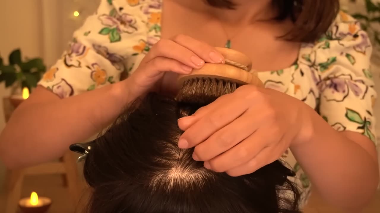 [ASMR SPA] Scalp Massage with 5 different Natural Brushes, Menthol Stone (Layered sound, No Talking)