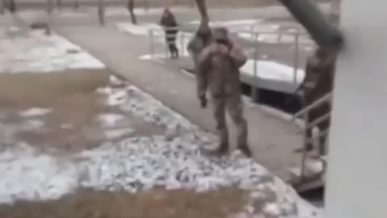 A Ukrainian stands up to the recruitment officers and send them on their way