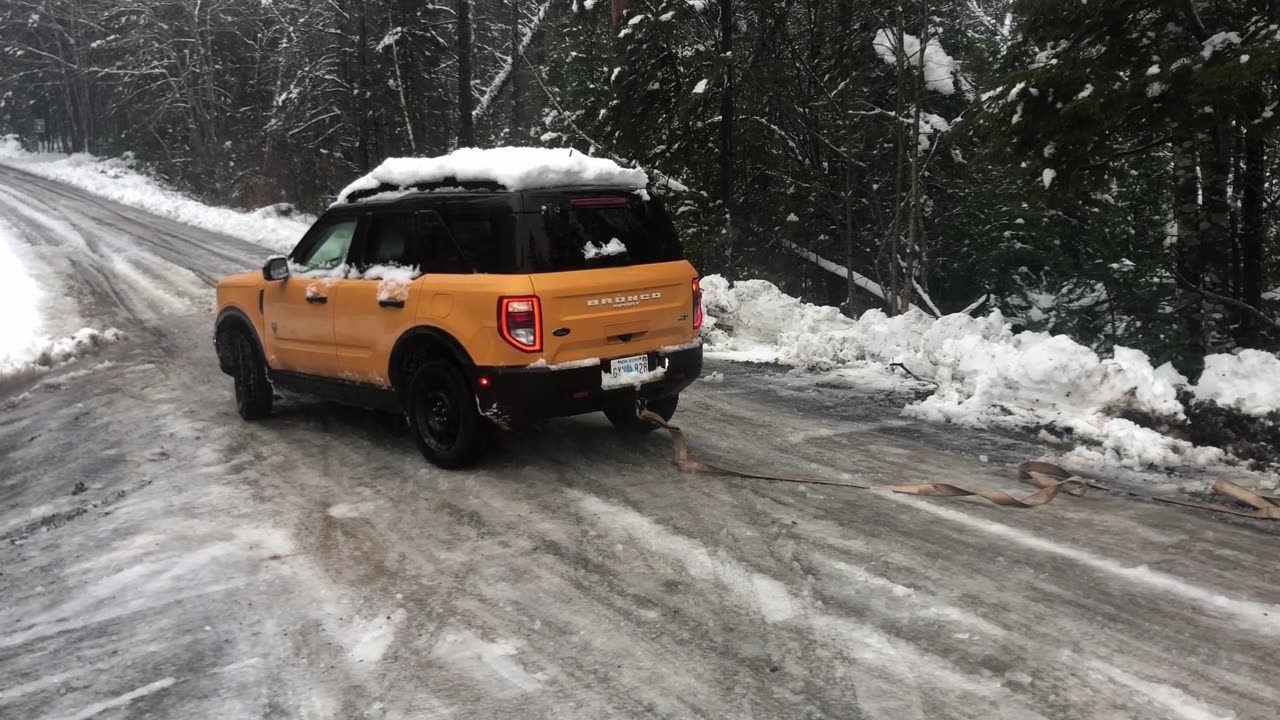 Bronco sport pulling out a f-350 plow truck!